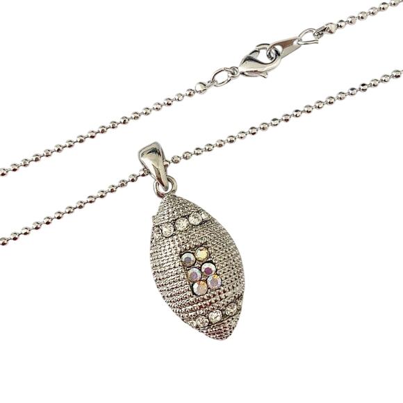 NWT 18" Silver Plated Chain and Iridescent/Clear Rhinestone Football Necklace - Picture 1 of 1